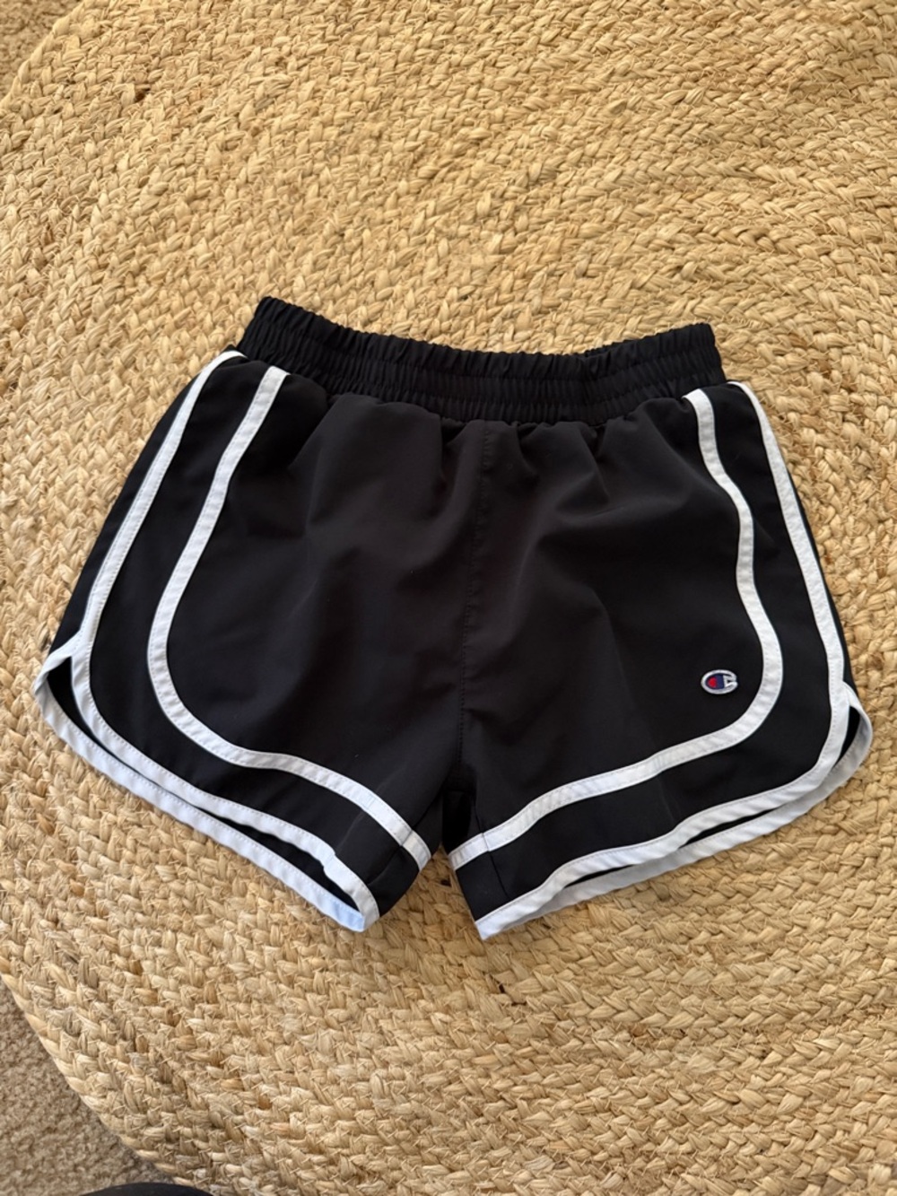Champion Black Athletic Shorts with White Piping